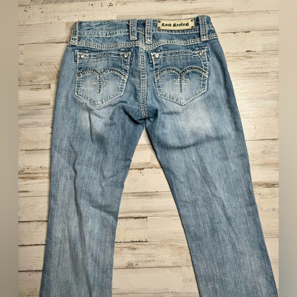 Rock Revival Alanis Capri Blue Denim Embellished Pockets Jeans Size 27x28 - Picture 11 of 12